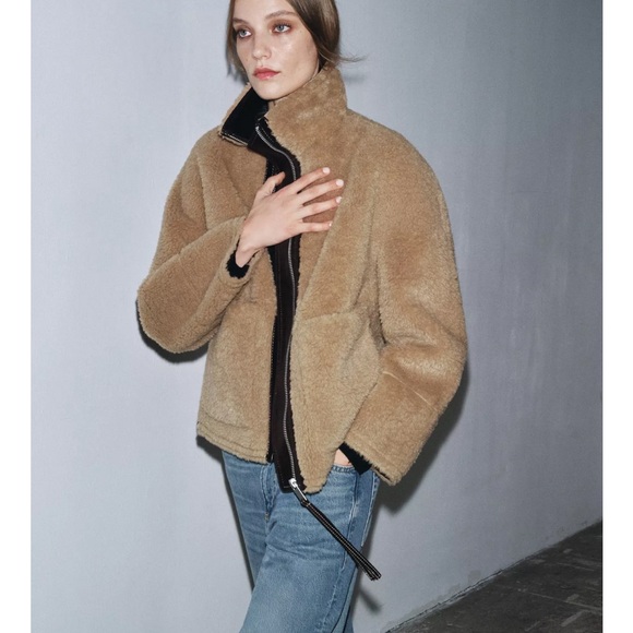 Zara Women's Beige Teddy Jacket - Picture 1 of 8